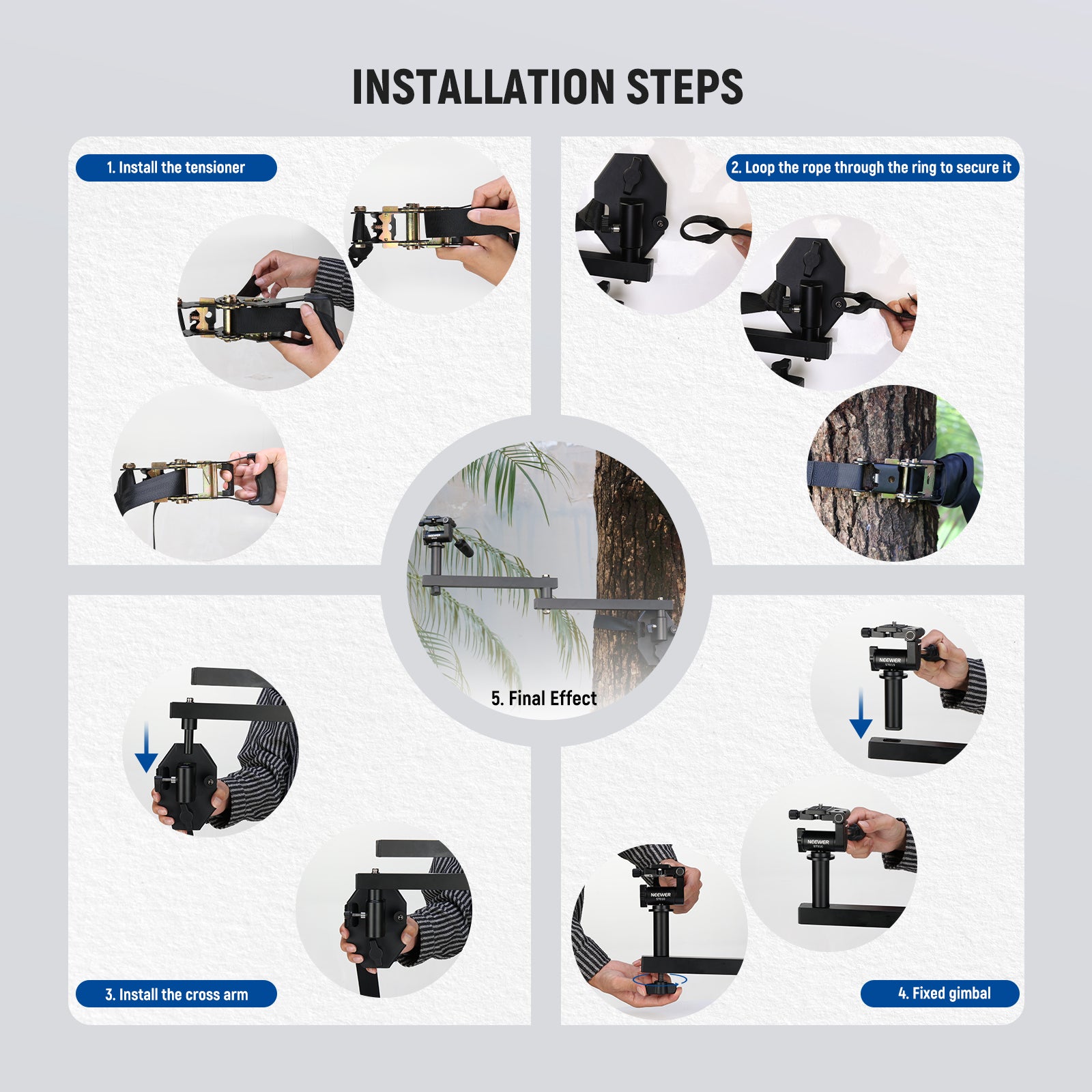 installation steps of the NEEWER ST010 24" Tree Stand Mount