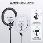 This large standing ring light with stand includes a cold shoe ball head adapter