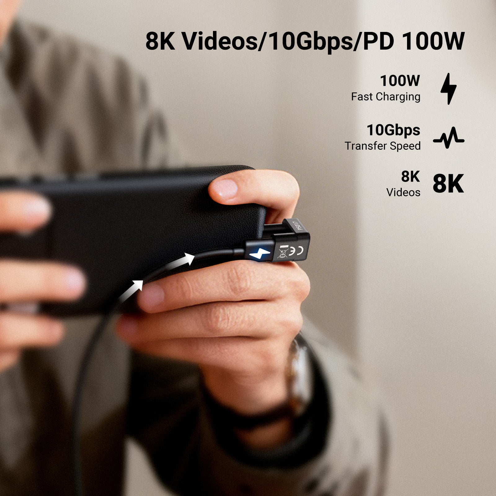 NEEWER PS017 180° U Shaped USB OTG Adapter supports up to 8K video output, 40Gbps data transfer speed, and PD 240W fast charging