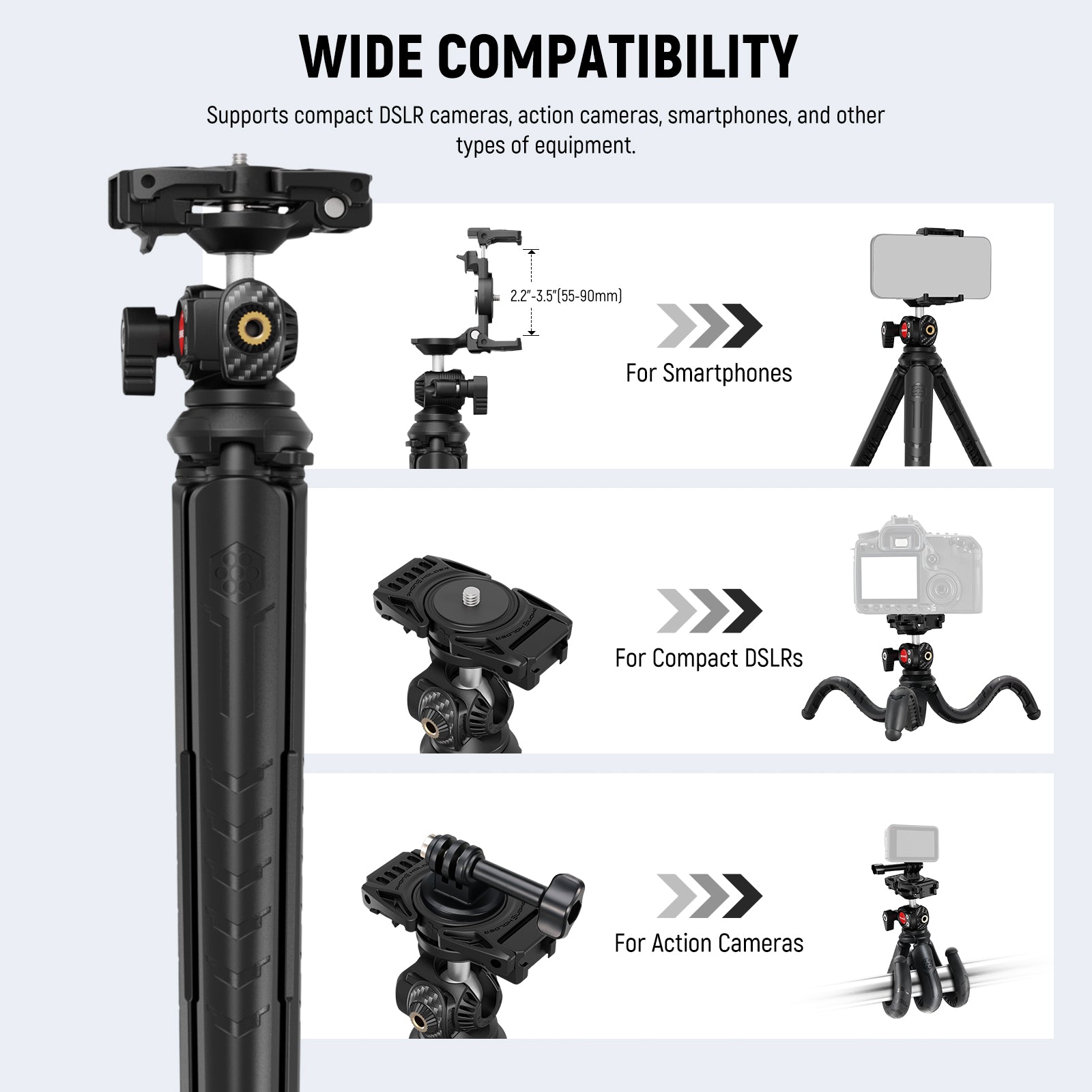 Wide Compatibility of the NEEWER TP35 Lightweight Tripod