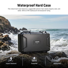 This robust ABS hard case with an IP67 waterproof and dustproof rating can resist impacts, dust, and water