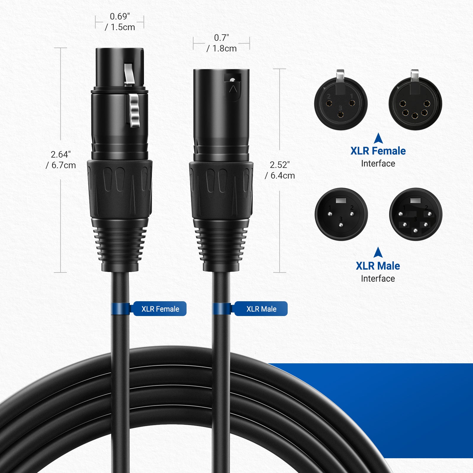 NEEWER MS028 10ft 6.35mm 1/4 Inch TRS to 3 Pin XLR Male Patch Cable