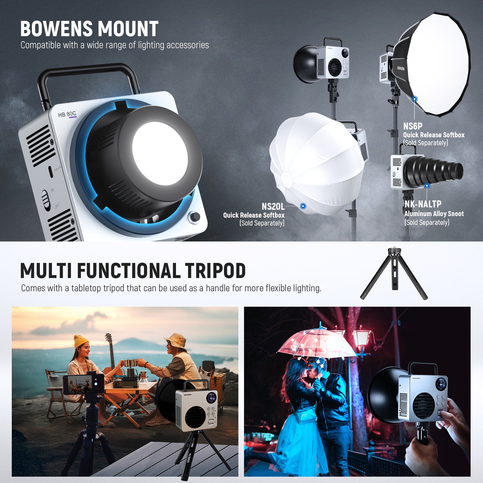 NEEWER HB80C 80W 高輝度定常光 RGBLEDライト NEEWER HB80C 80W RGBWW Mini COB LED Video Light