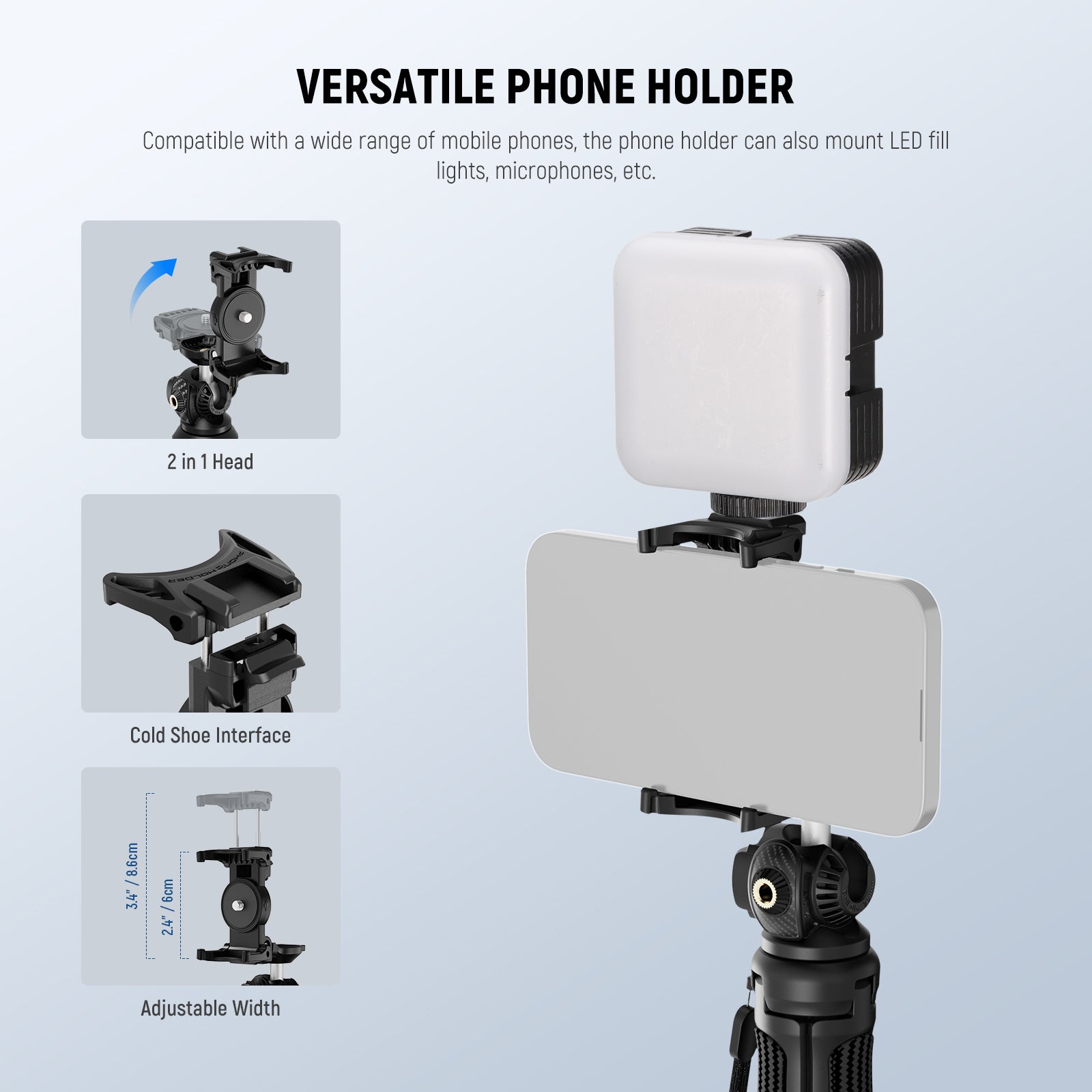 NEEWER TP38 Phone Camera Tripod kit includes a versatile phone holder.