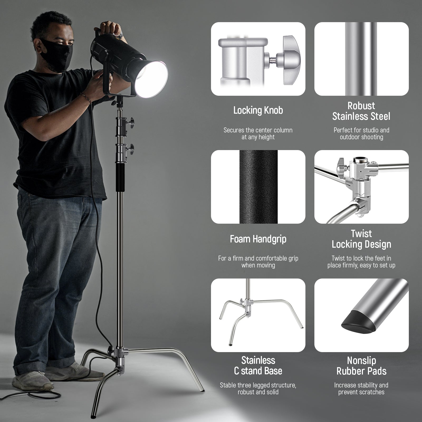 NEEWER 10ft/305cm Stainless Steel C-Stand | Light Stand