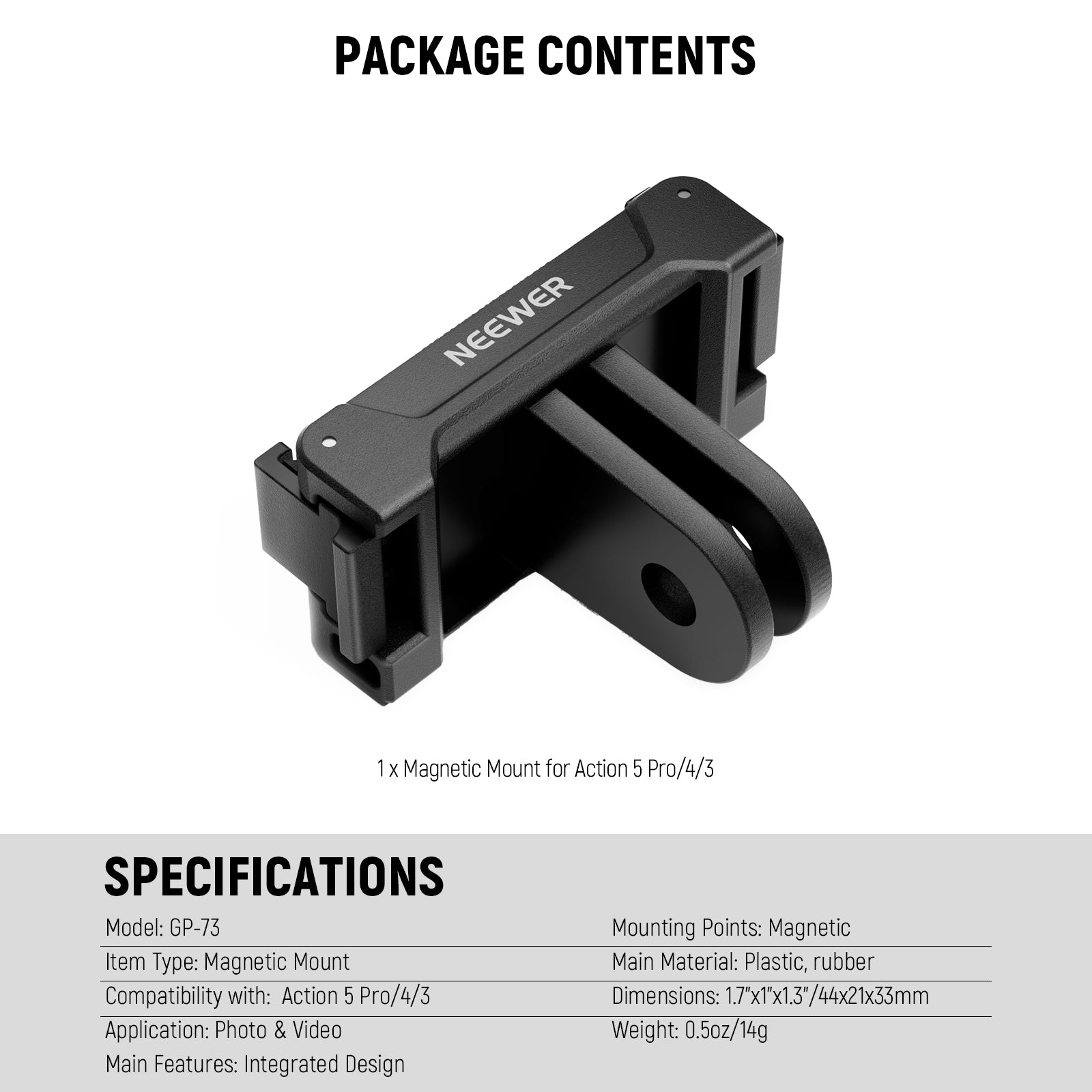 NEEWER GP-73 Magnetic Mount Adapter For Action 5 Pro 4 3