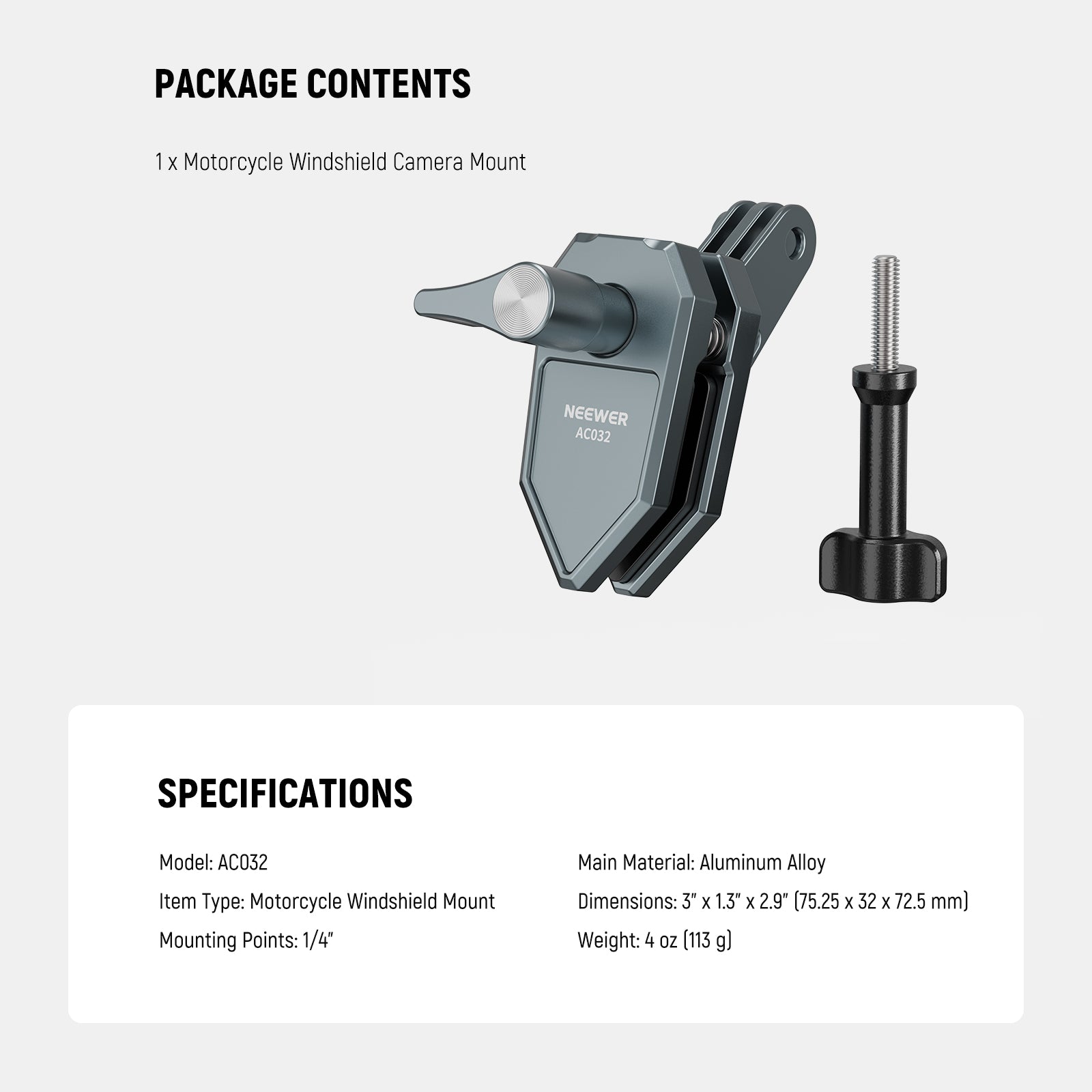 NEEWER AC032 Motorcycle Windshield Camera Clamp Mount