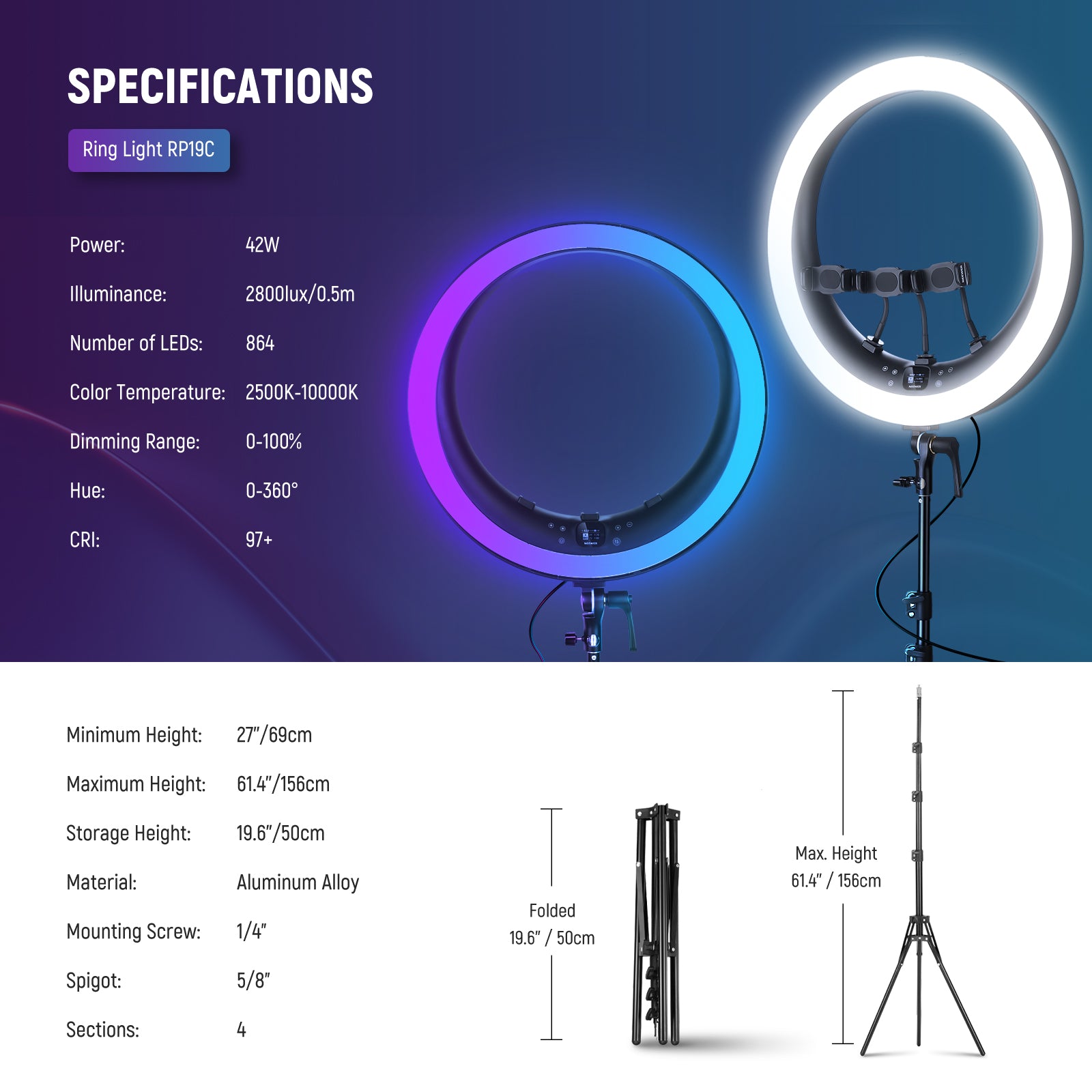 NEEWER 19インチ LEDリングライト NEEWER 19 Inch LED Ring Light 