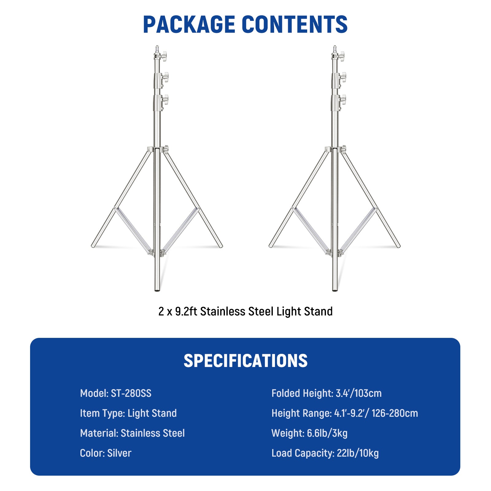 NEEWER 2 Pack 200cm/280cm Portable Light Stand Kit