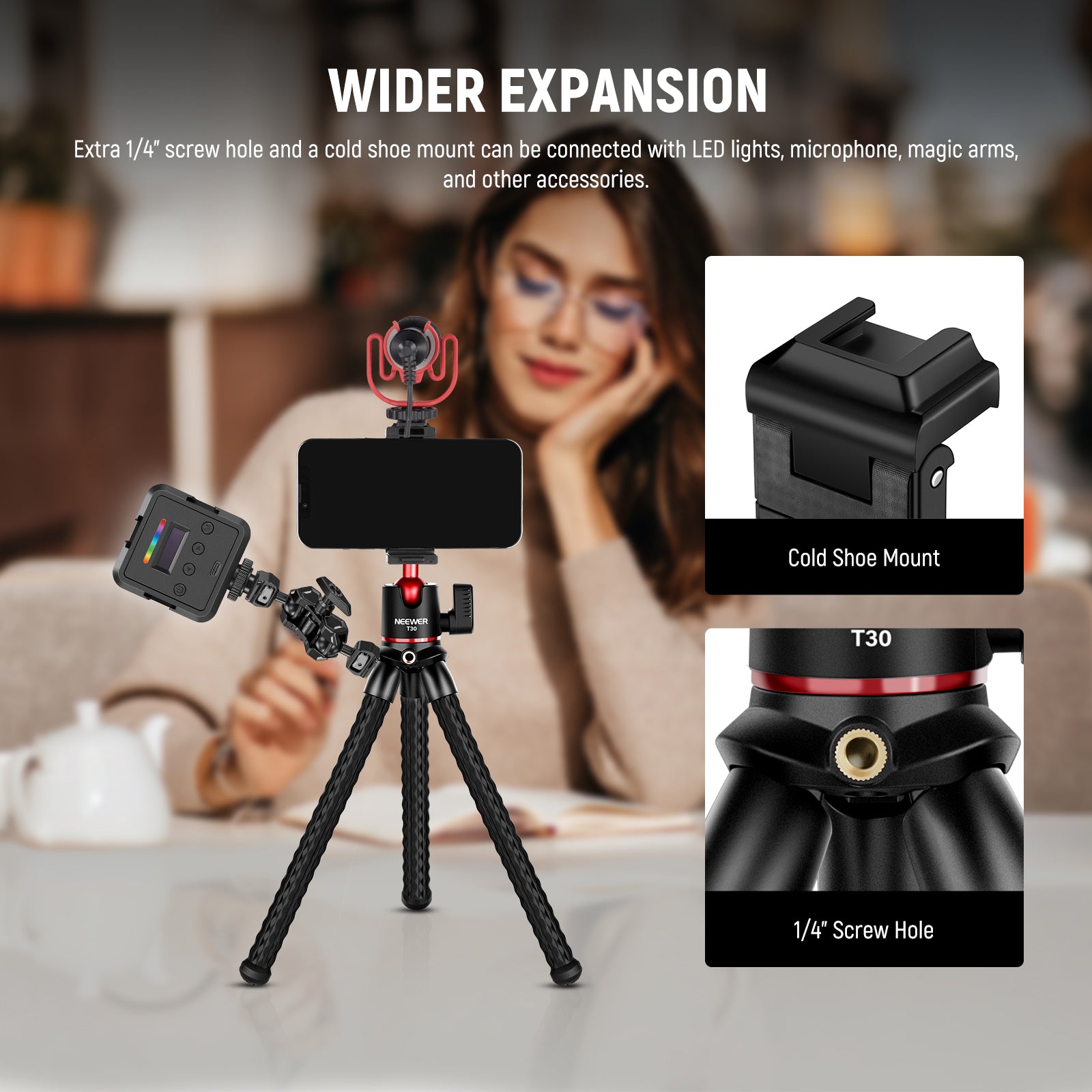 NEEWER T30 Flexible Tripod With Phone Holder - NEEWER