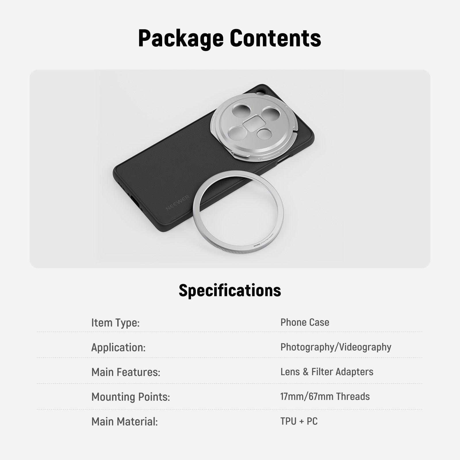 Specifications of the NEEWER PA116 Protective Phone Case