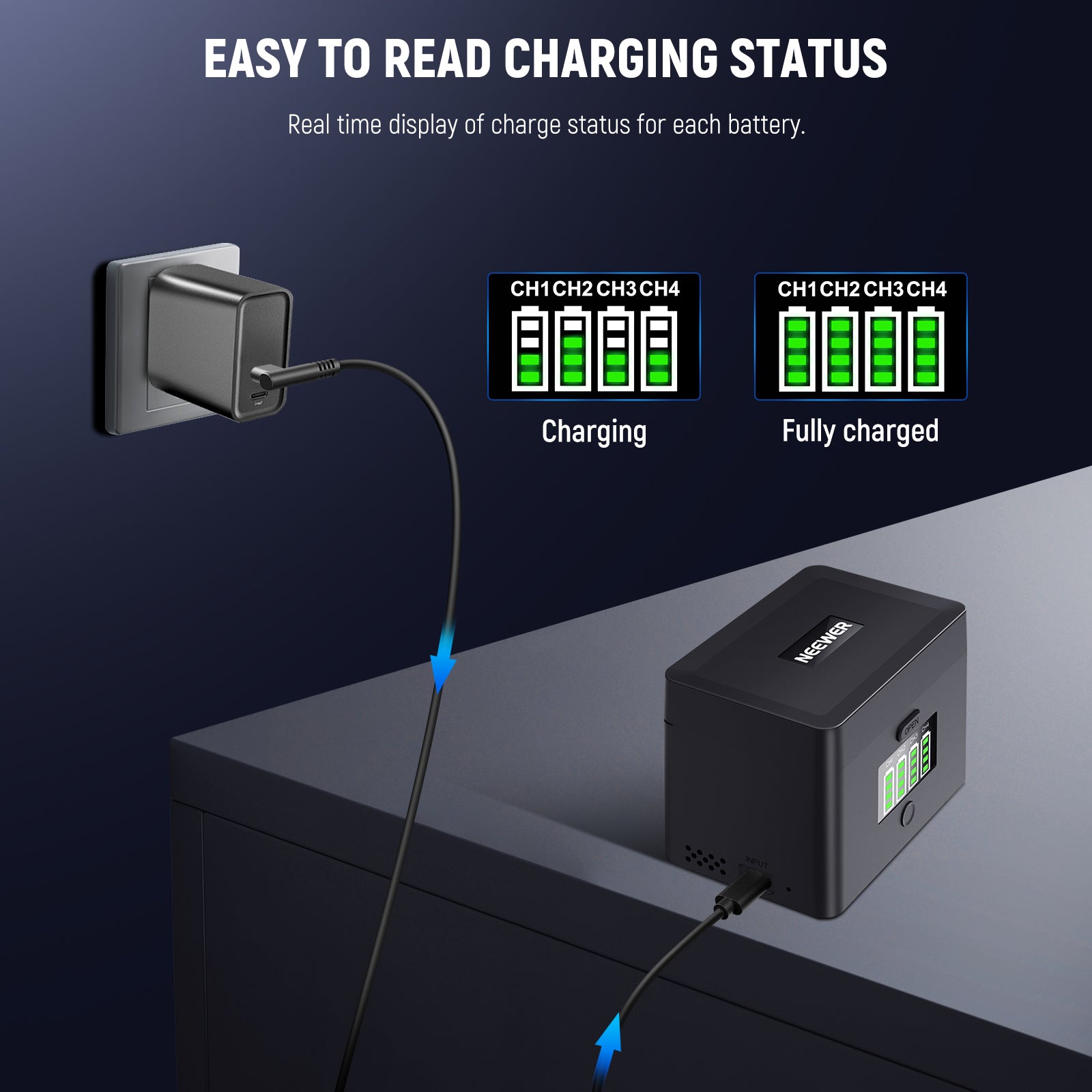 NEEWER NW-ZP4 2-in-1 Four Channel USB Battery Charger