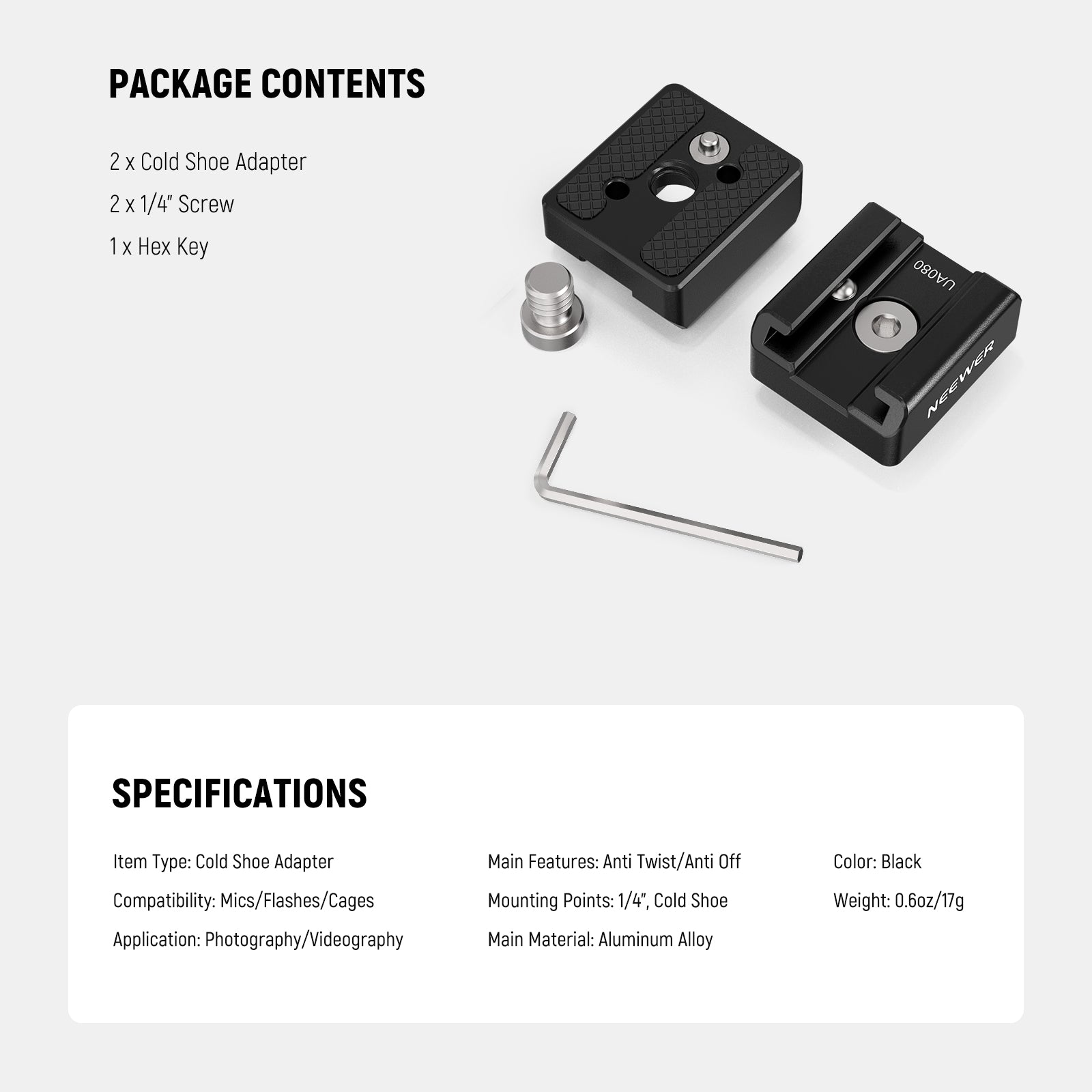 NEEWER UA080 2 Pack Universal Cold Shoe Mount Adapter Set