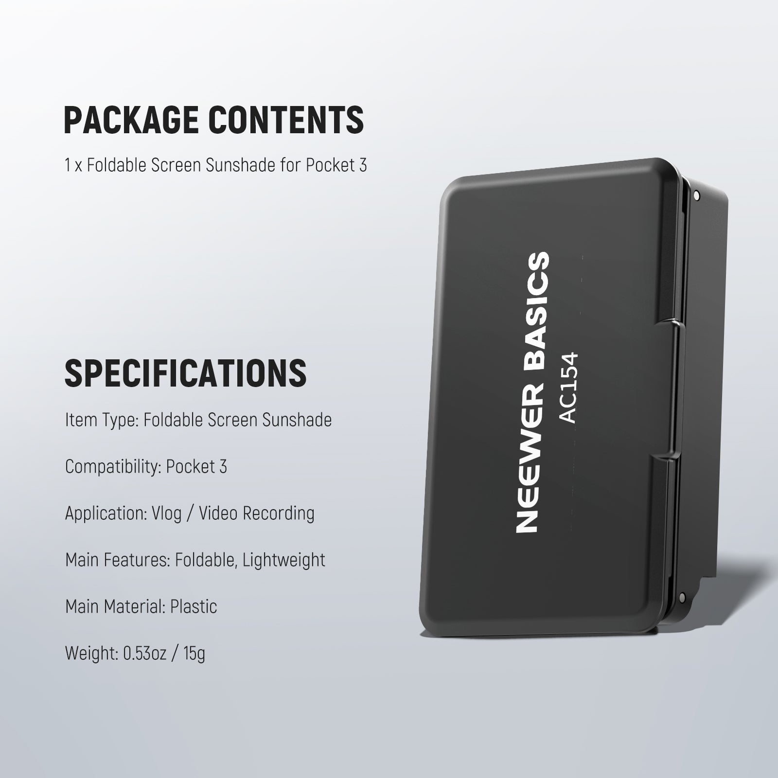 Specifications of the NEEWER AC154 Foldable Screen Sunshade