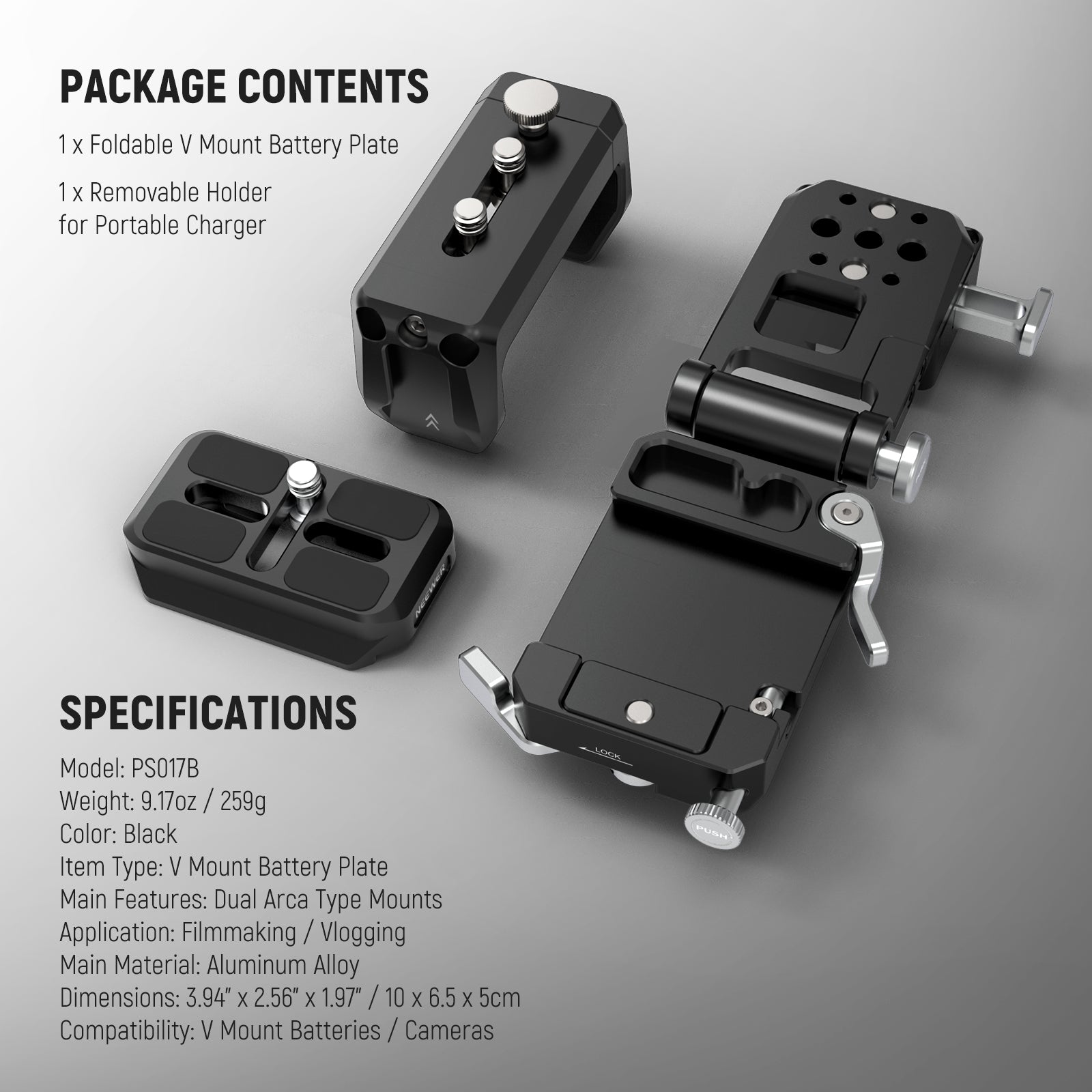 NEEWER PS017B V Mount Battery Plate with Charger Holder