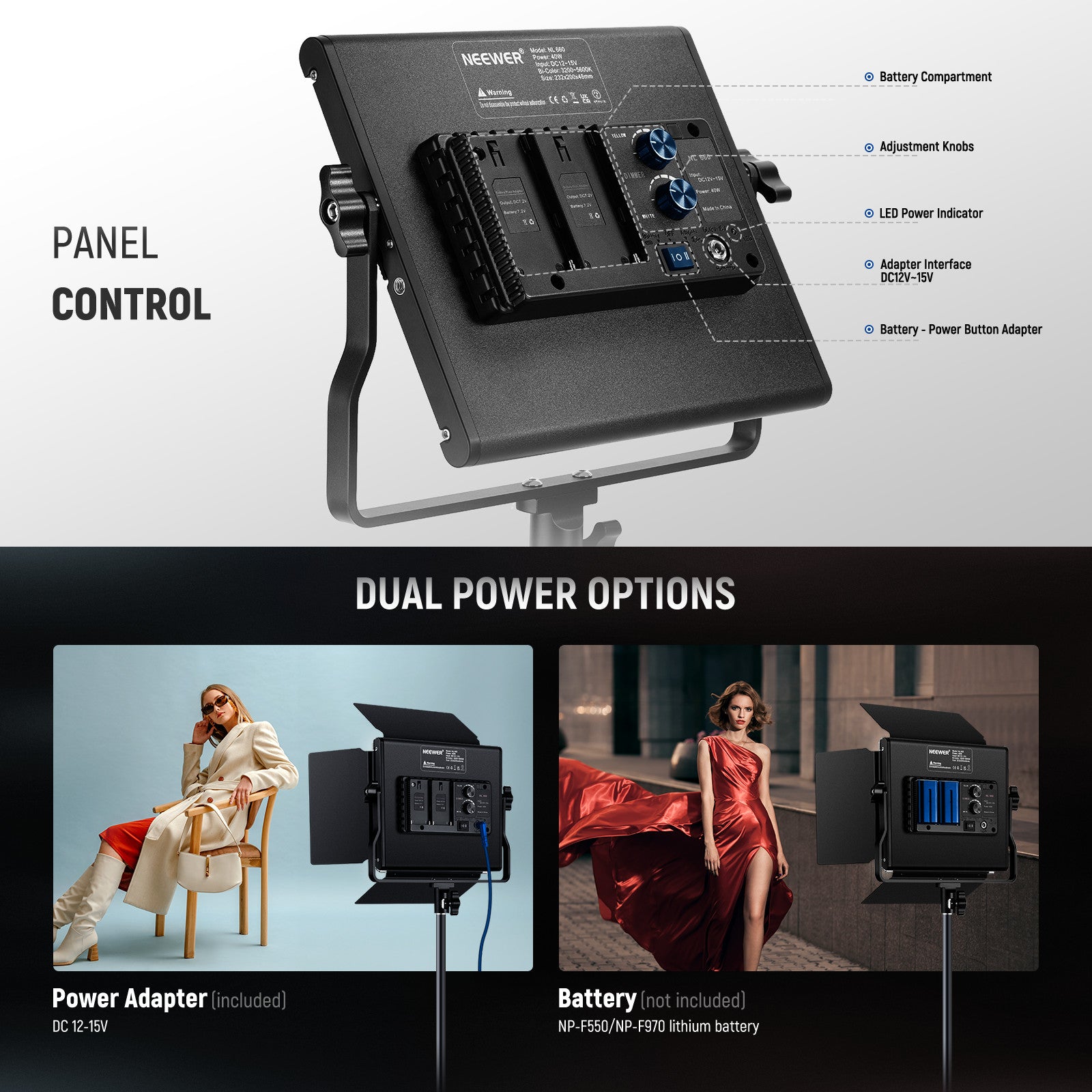 NEEWER NL660 Bi-Color Panel Light | LED Photography Light