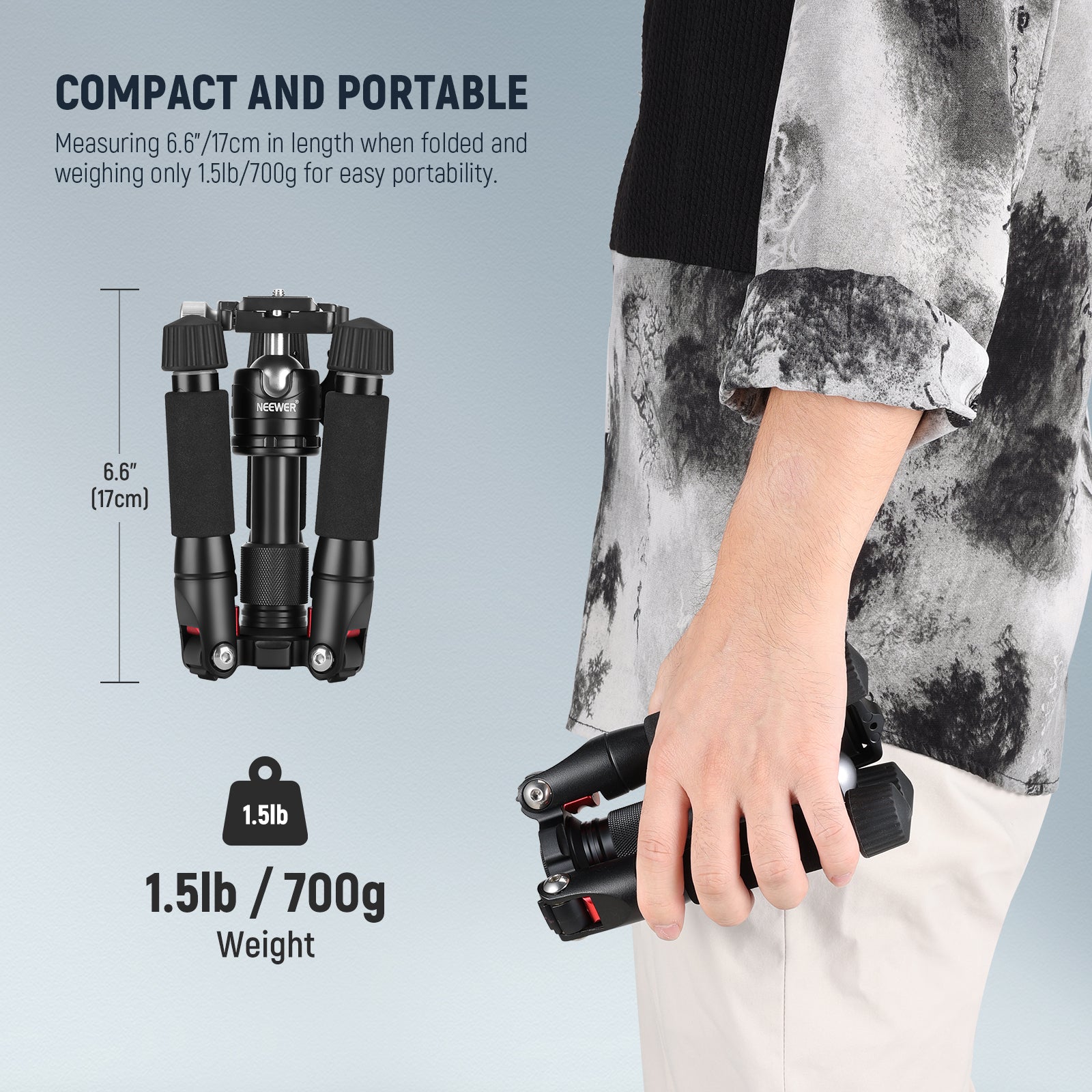 NEEWER M521 Mini Camera Tripod is portable.