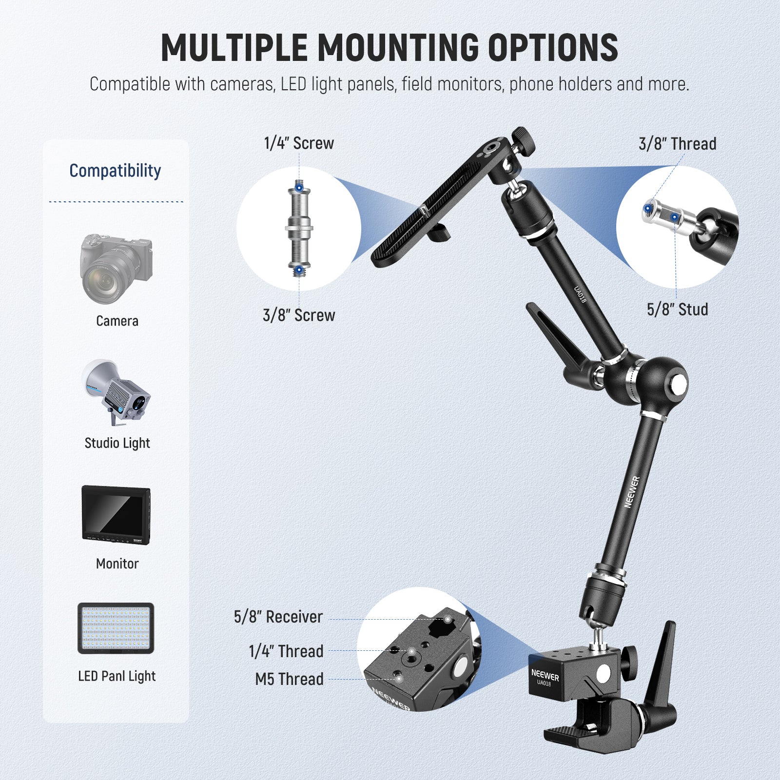 NEEWER モニターアーム　他アタッチメントセット NEEWER UA018 Magic Arm & Camera Baseplate Kit