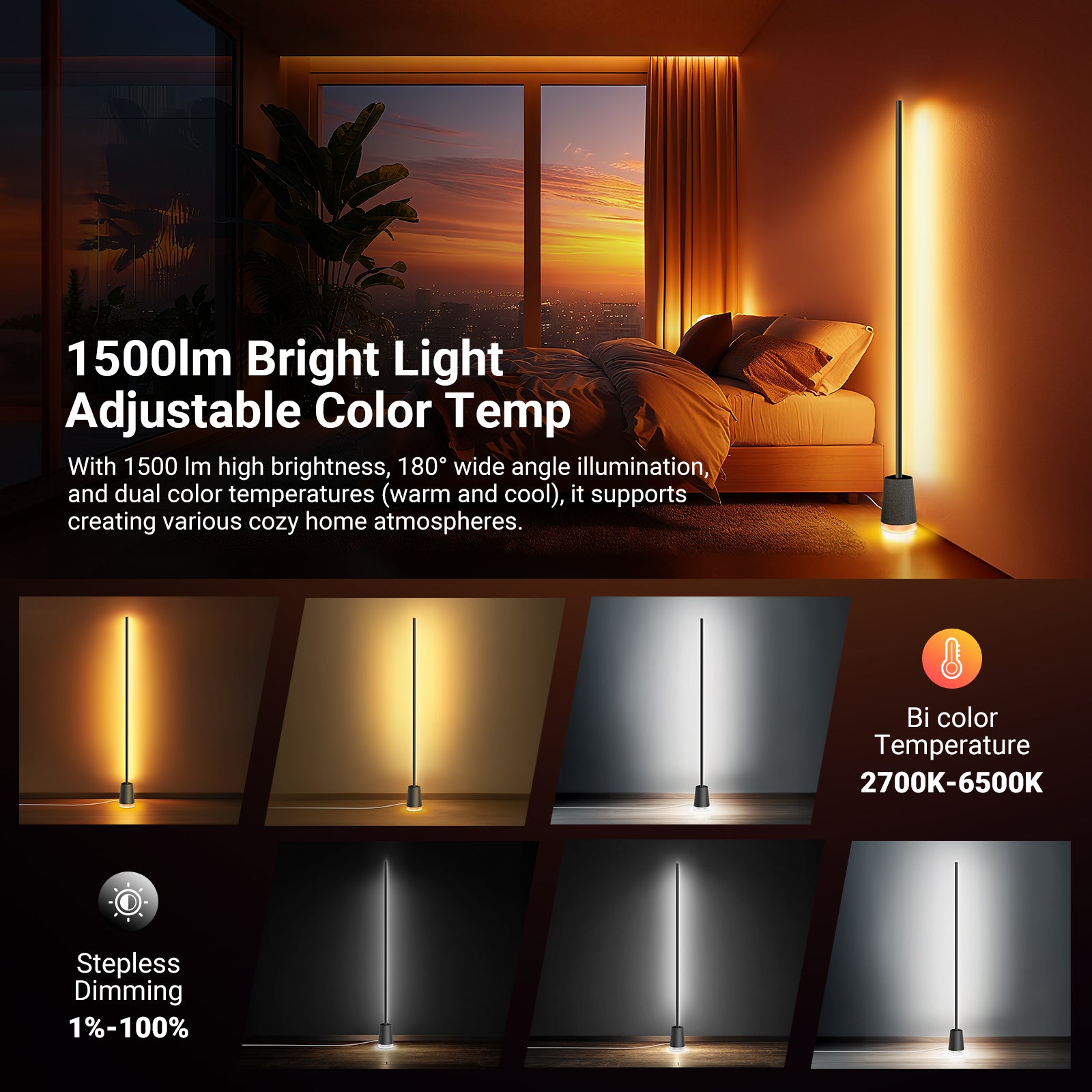 NEEWER NF06 RGBCW Smart LED Floor Lamp supports creating various cozy home atmospheres.