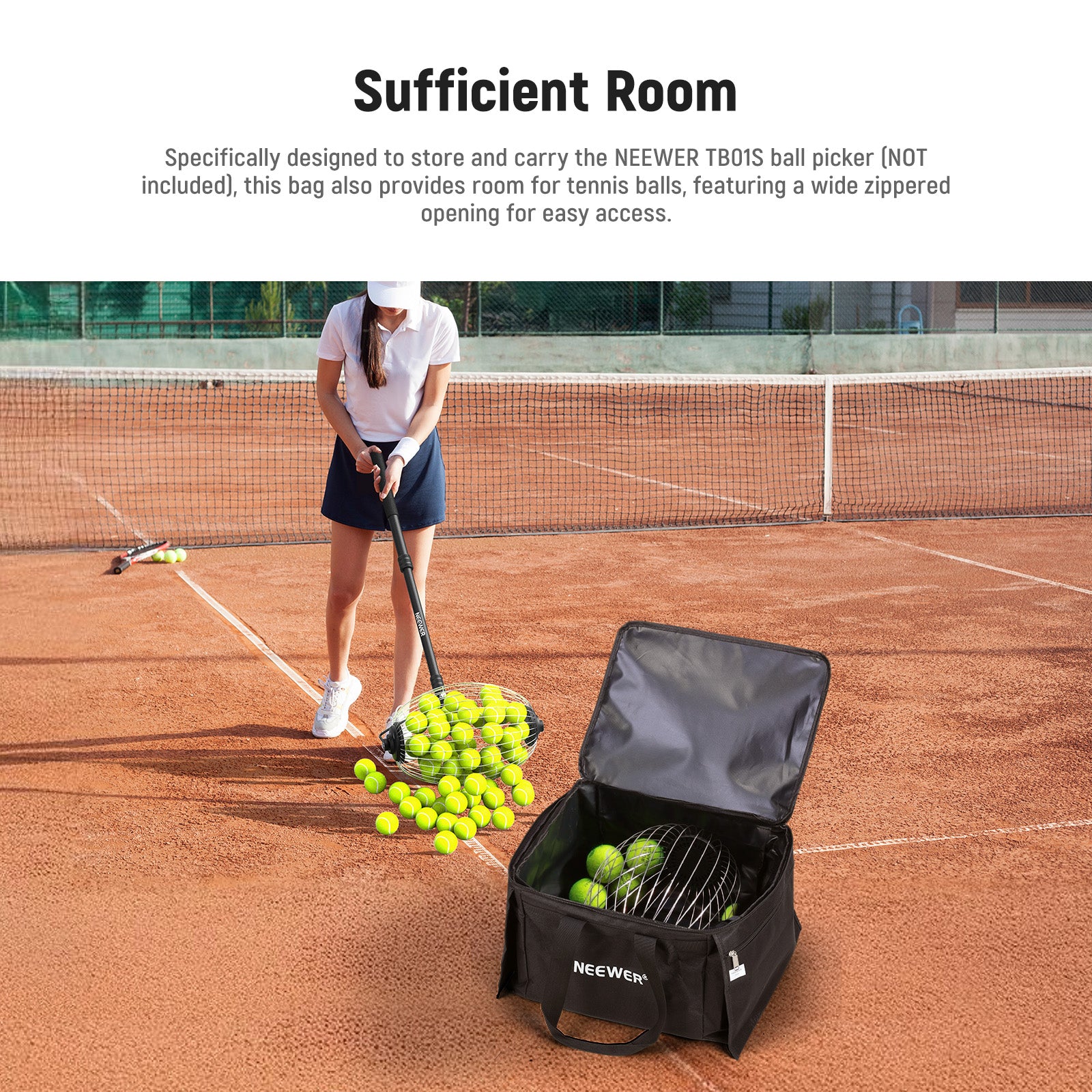 NEEWER TB01B Tennis Ball Collector Bag | Pickleball Hopper
