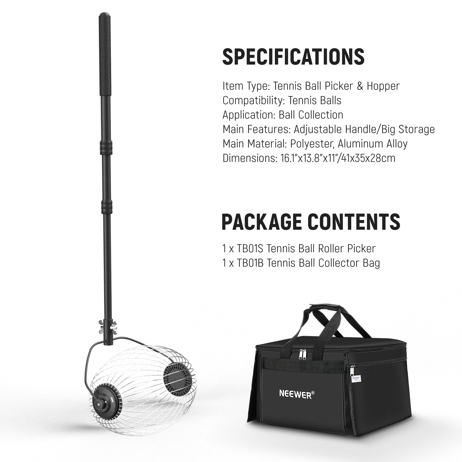 NEEWER TB01S Handheld Roller Shaped Tennis Ball Collector