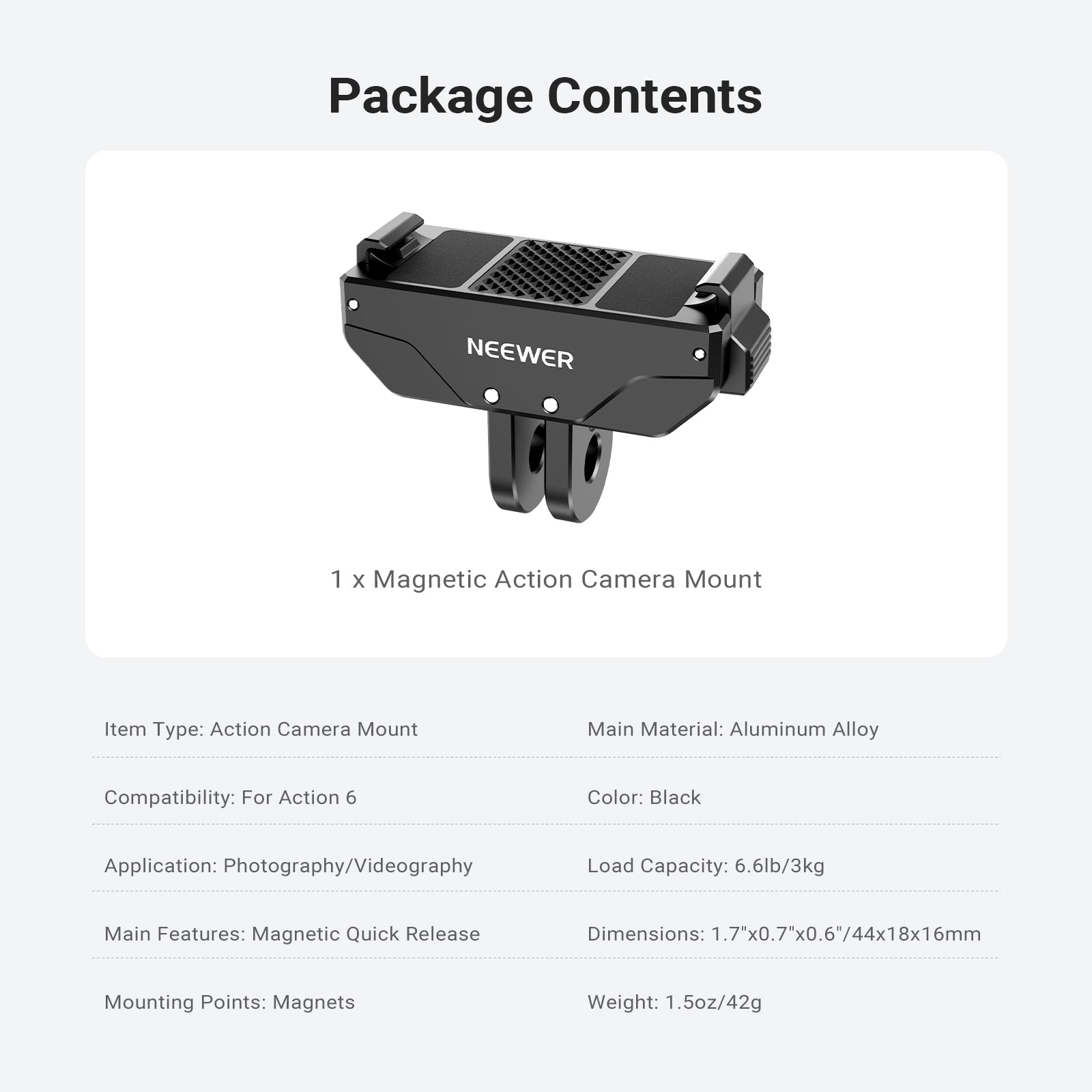 NEEWER AC071 Magnetic Quick Release Mount For Action 6