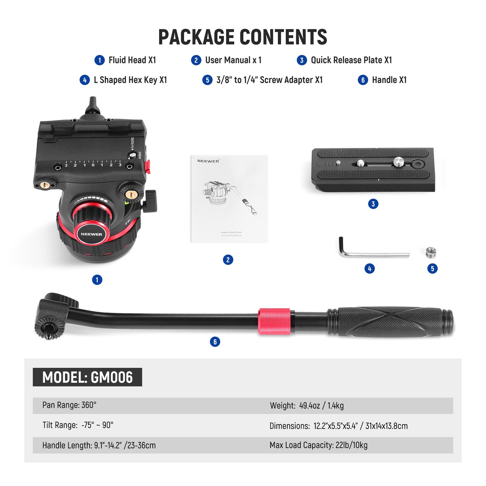 NEEWER GM006 Pro Heavy Duty Video Tripod Fluid Head