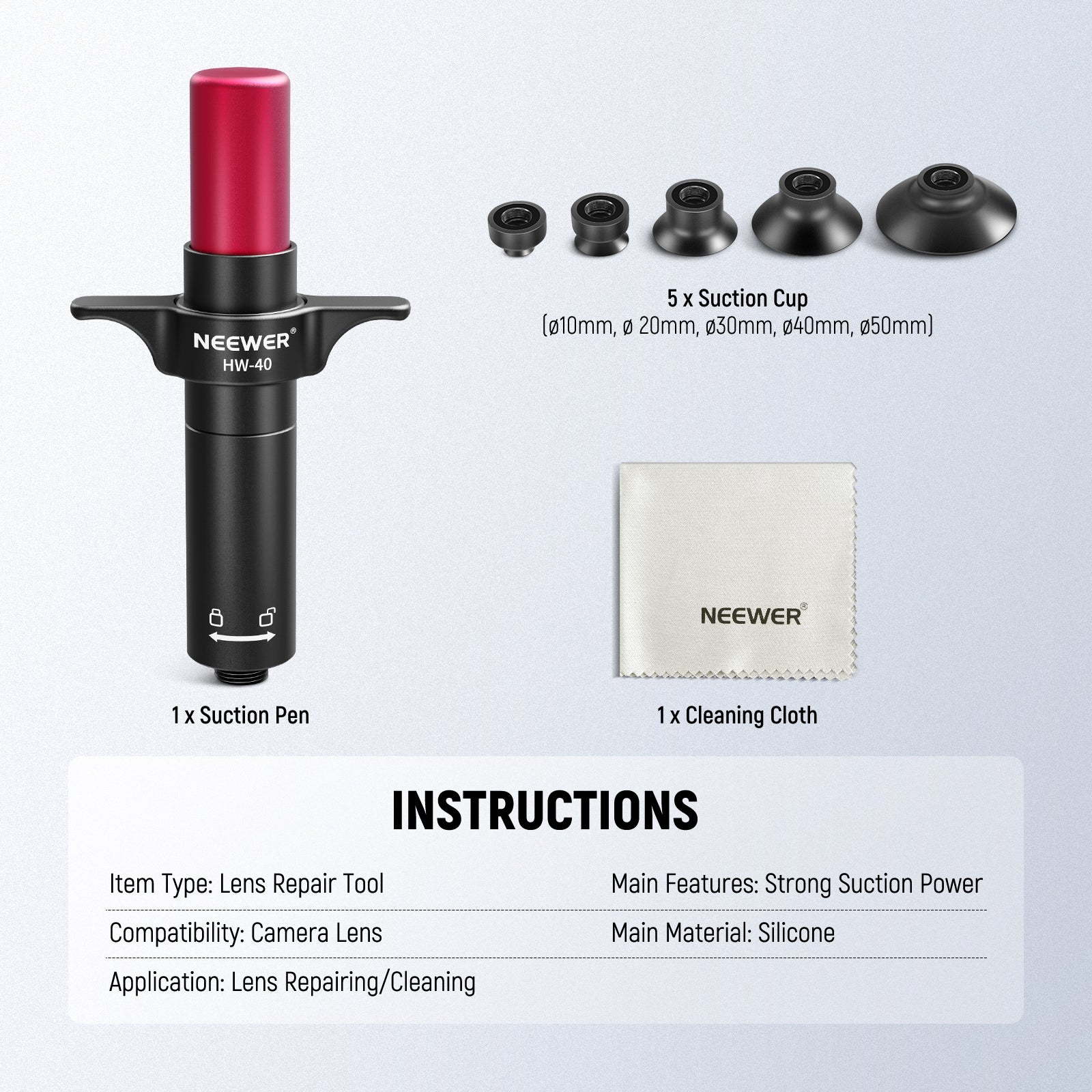 NEEWER HW-40 6 in 1 Lens Sucker Kit