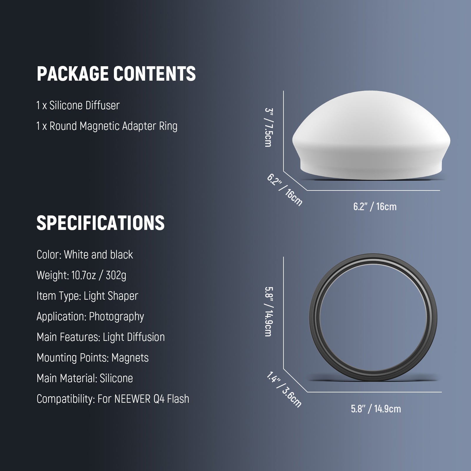 NEEWER CRS10 Silicone Diffuser with Magnetic Adapter Ring