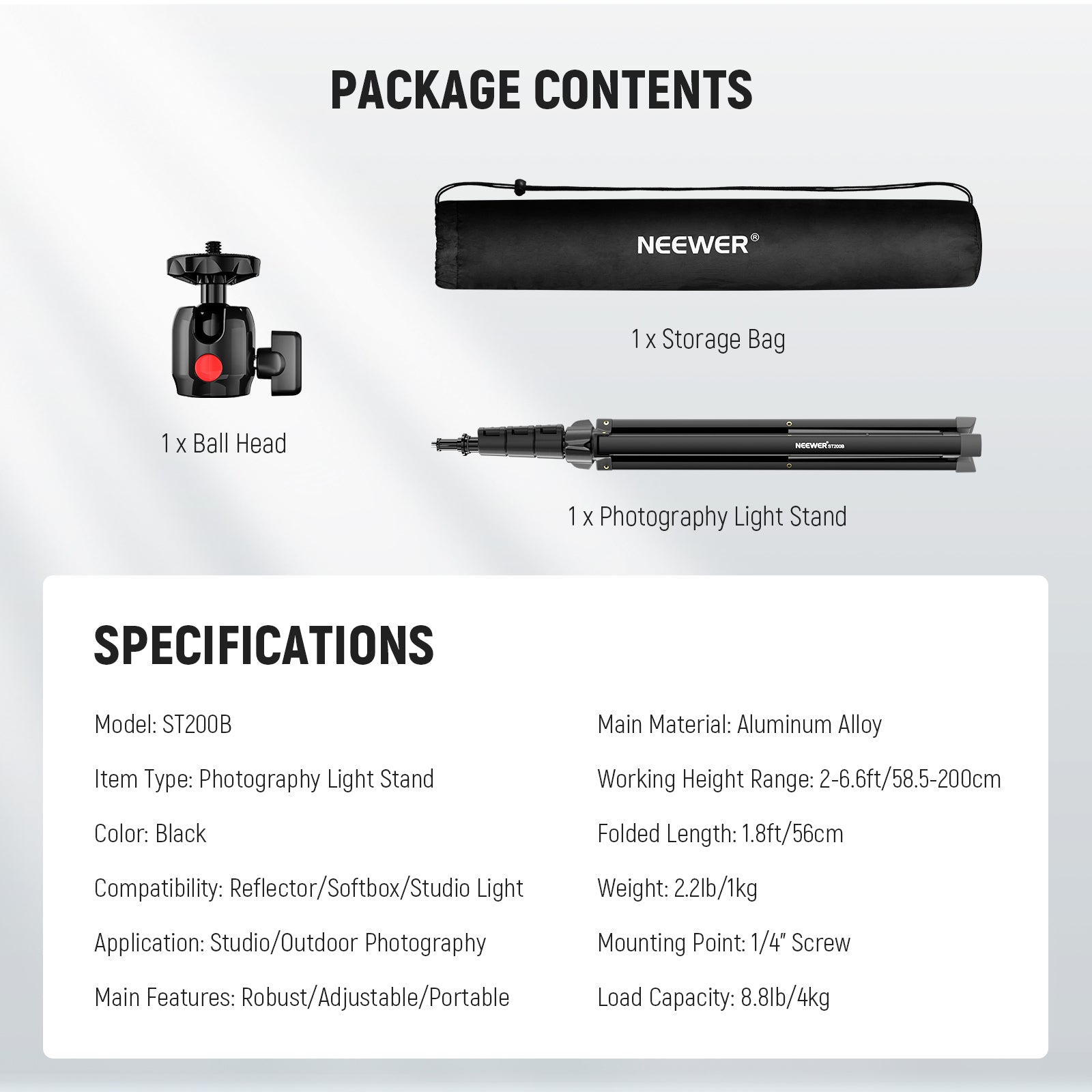 NEEWER ST200B 200cm Lightweight Photography Light Stand