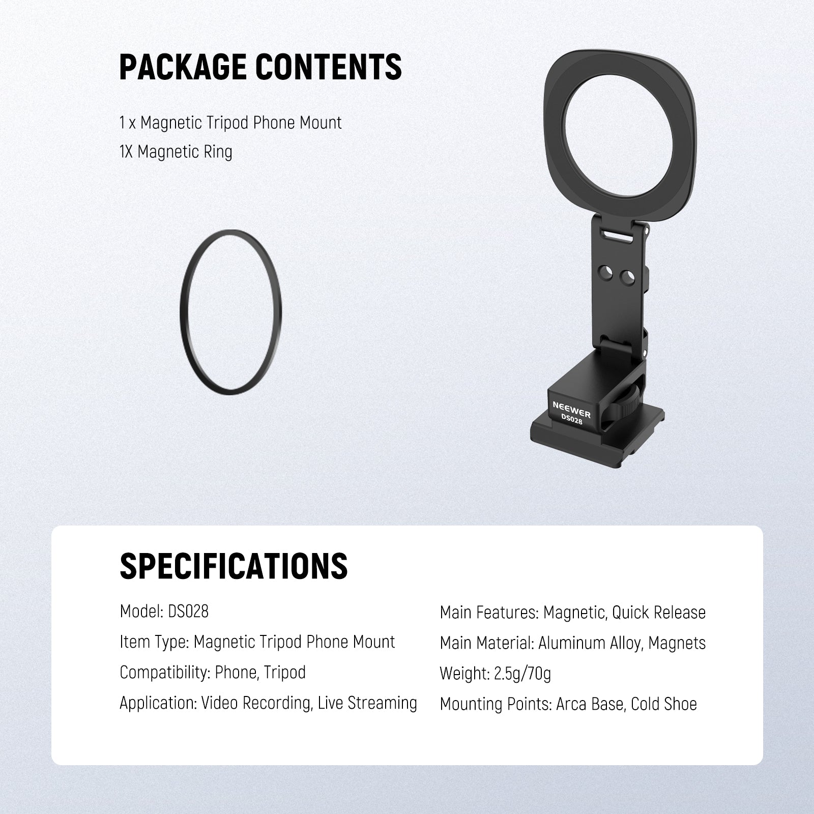 NEEWER DS028 Magnetic Smartphone Tripod Holder Adapter