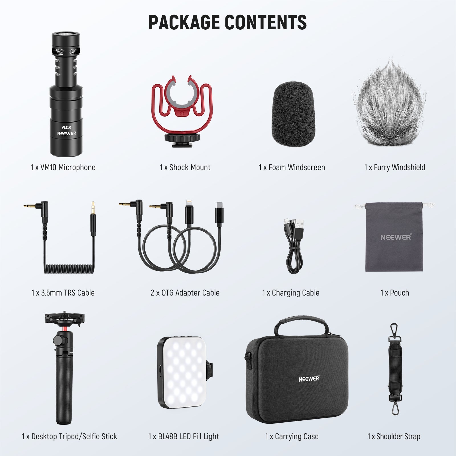 Package Contents of the NEEWER PA050 Professional Vlogging Kit