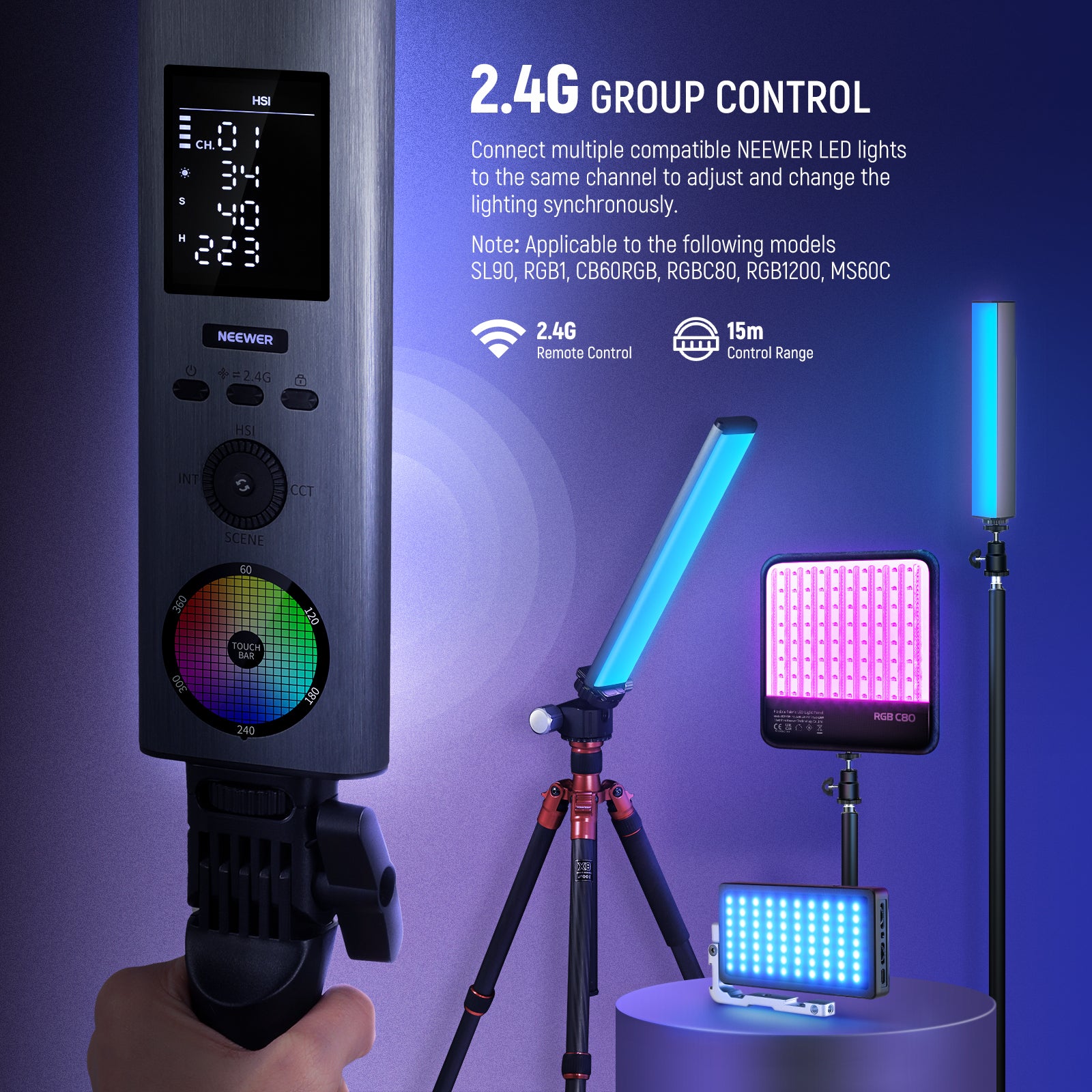 NEEWER 2 Pack BH-30S RGB LED Video Light Stick Kit