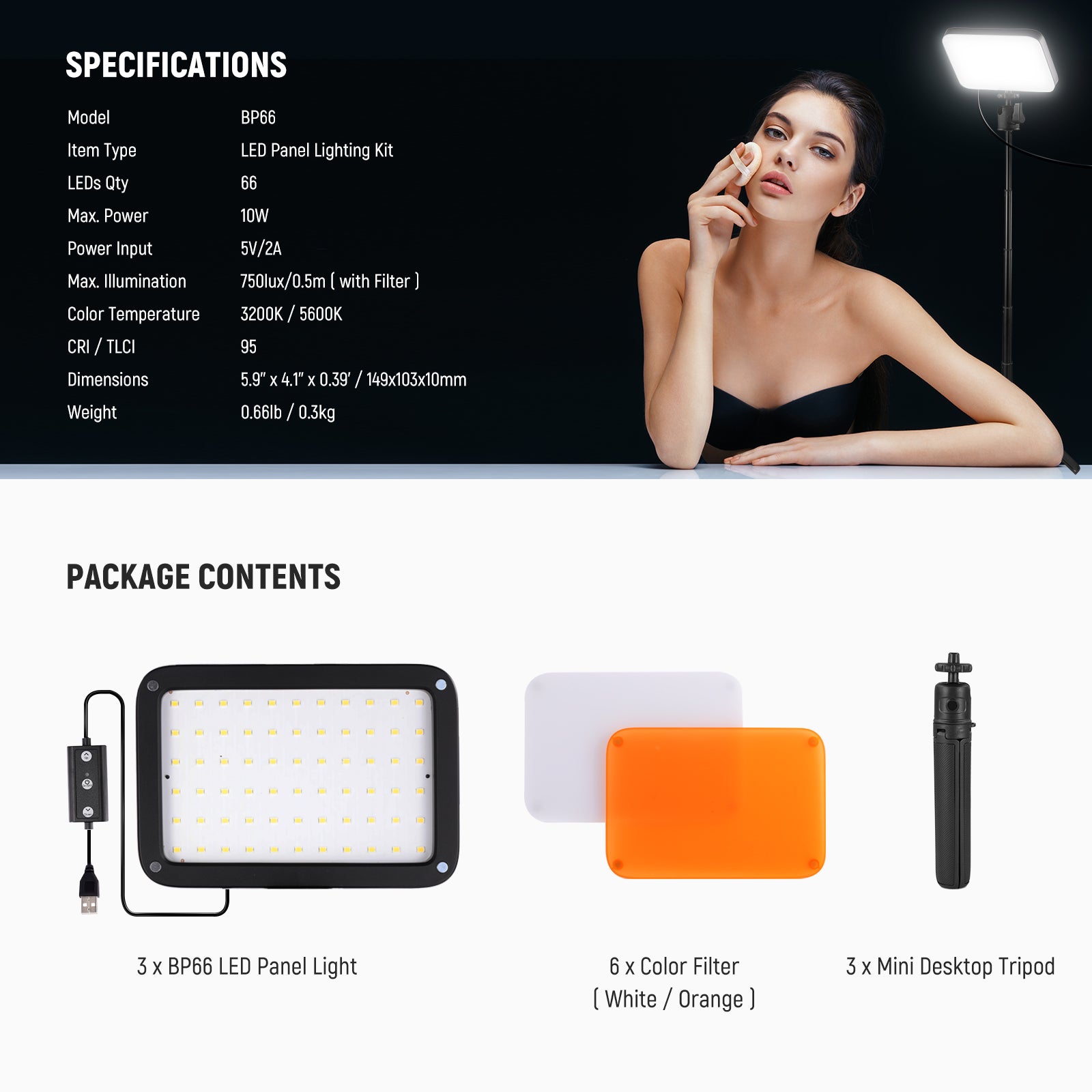 NEEWER BP66 2 Pack LED Panel Light with Mini Desk Stand