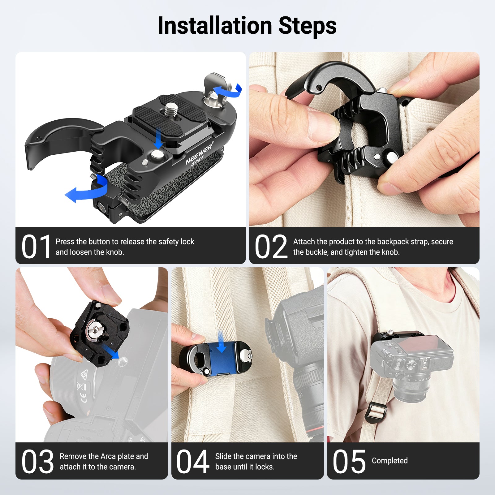 NEEWER GP67 Versatile Backpack Camera Clip