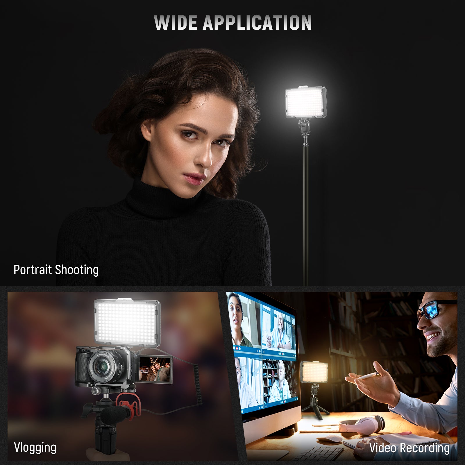 Neewer LED Video Light Kit with 190cm Light Stand, 2-Pack Dimmable