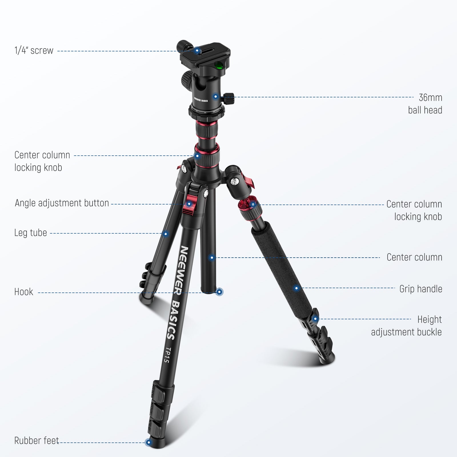 Product details of the NEEWER TP15 Heavy Duty Travel Tripod Monopod