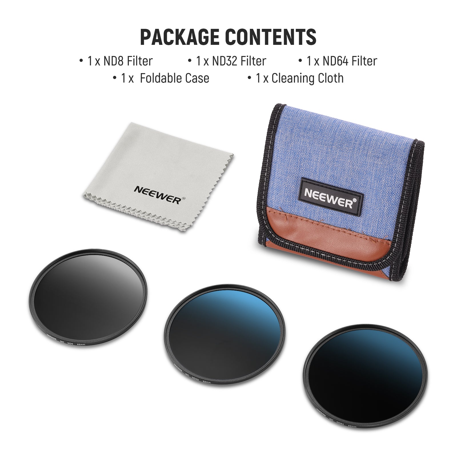 Package Contents of the NEEWER 3 Packs ND Filter Set