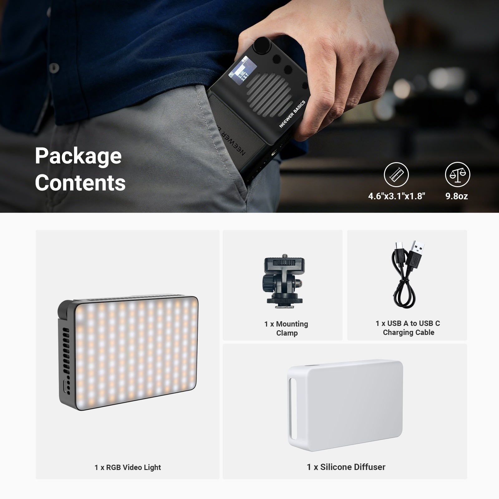 NEEWER BS40C Magnetic RGB Video Light | LED Soft Light