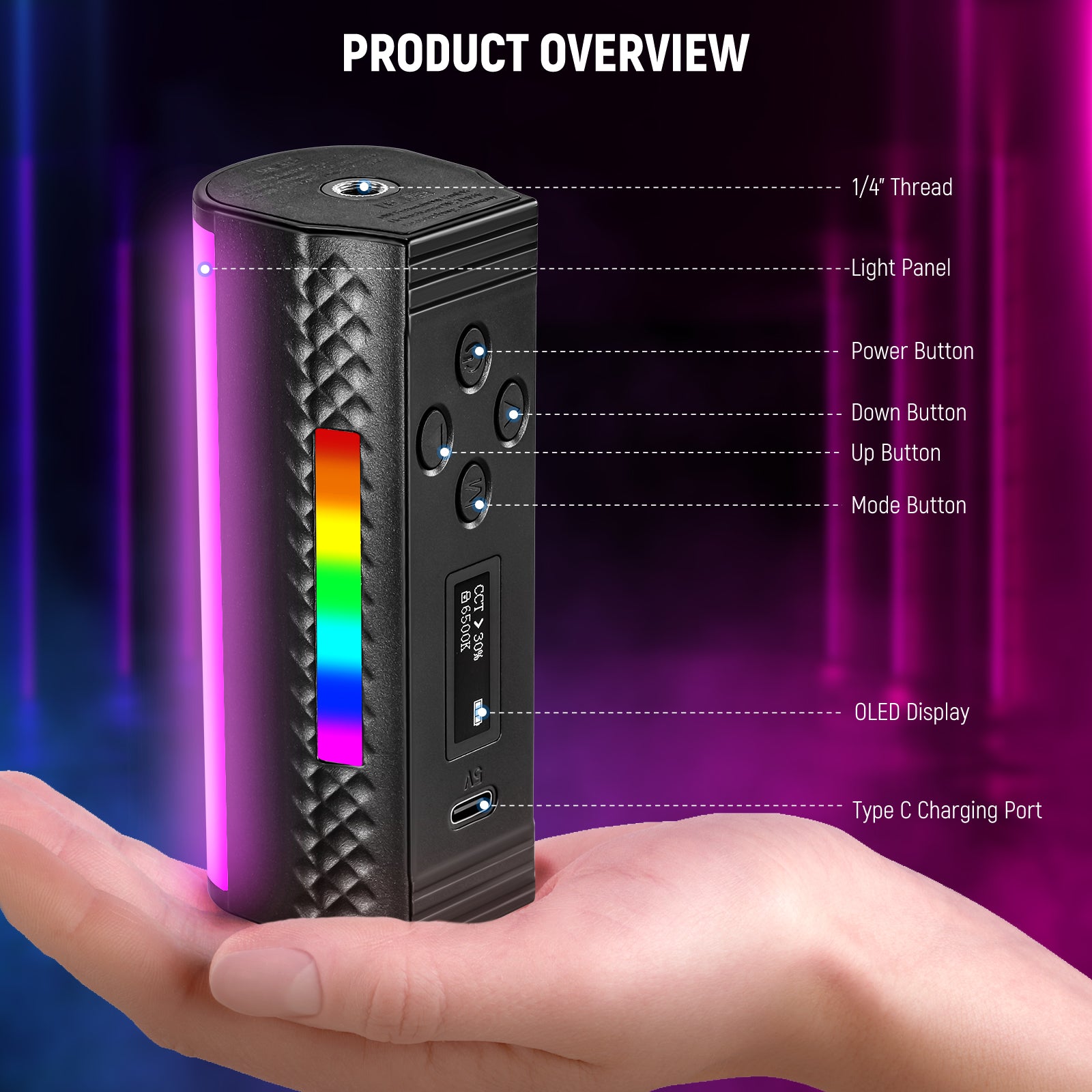 Product details of the NEEWER TL97C RGB Magnetic Handheld Light Stick