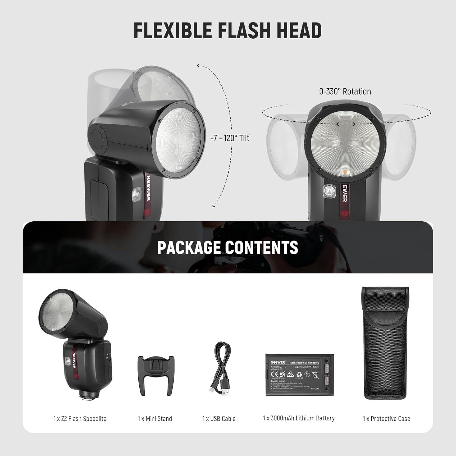 Flash&Shaver 未使用品 NEEWER Z2 3000mAh Battery TTL Round Head Flash Speedlite