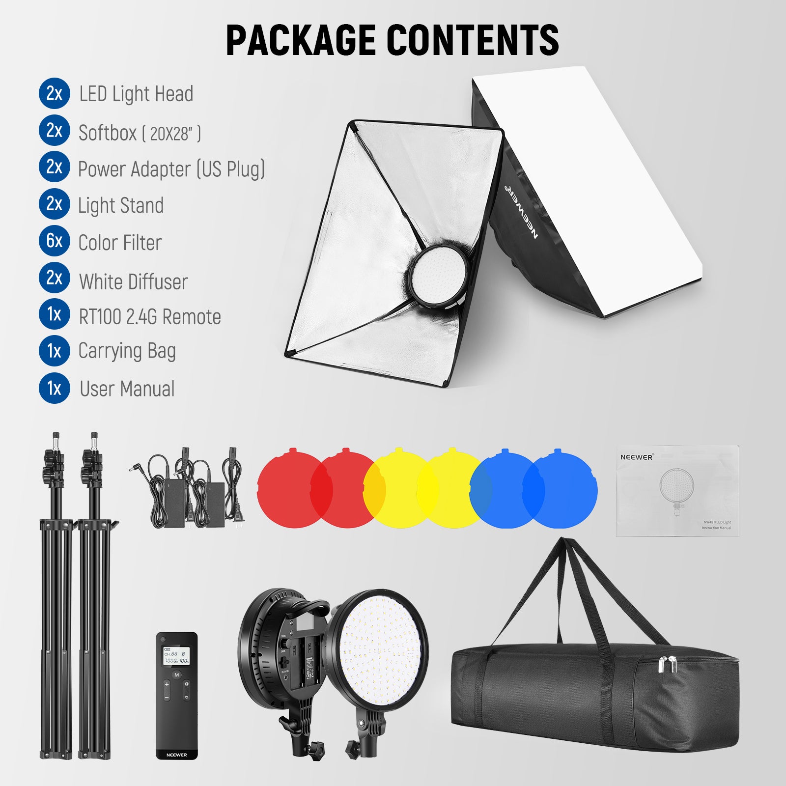 Neewer 20'' × 28'' 2-Pack 2.4GHz LED Softbox Lighting with Color