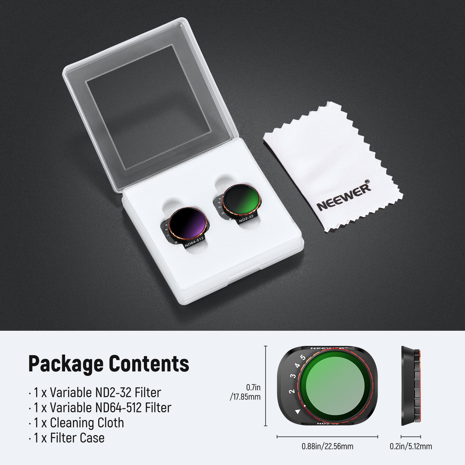 Package Contents of the NEEWER Variable ND Filter Set For DJI Mini 4 Pro
