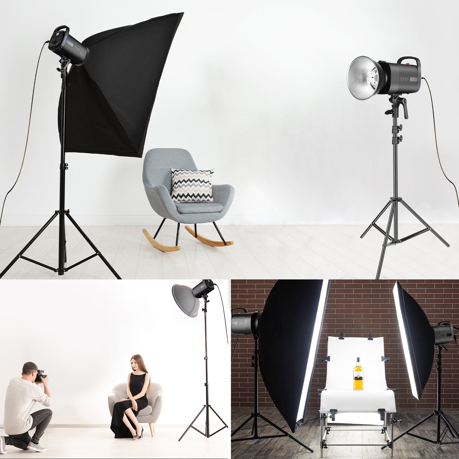 NEEWER 2 Pack S101-300W Studio Flash Light Kit