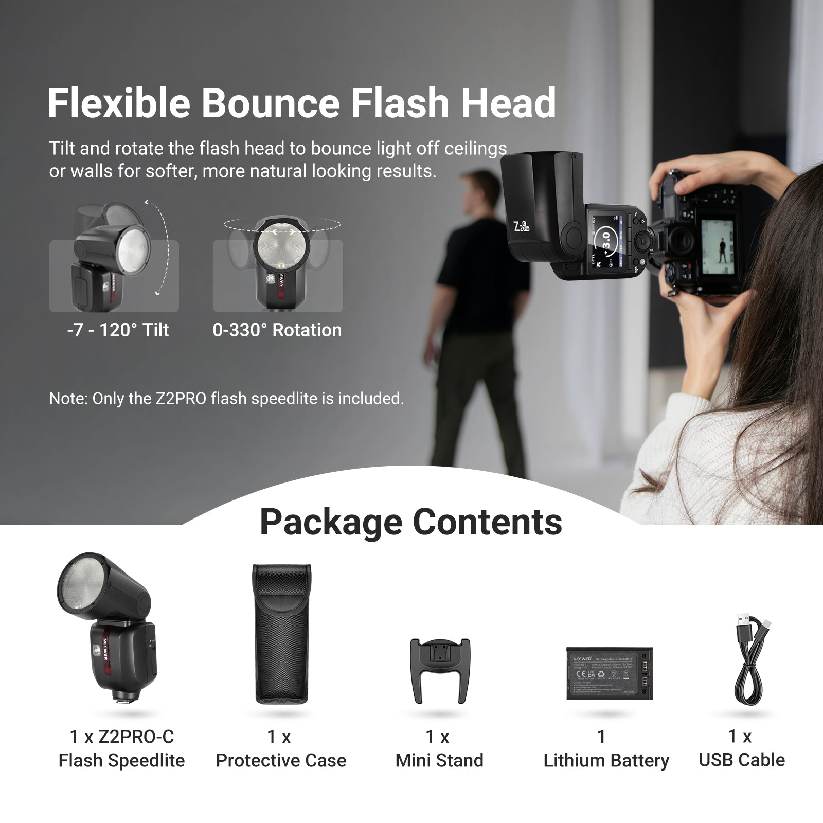 NEEWER Z2PRO 76Ws TTL Round Head Speedlite Flash