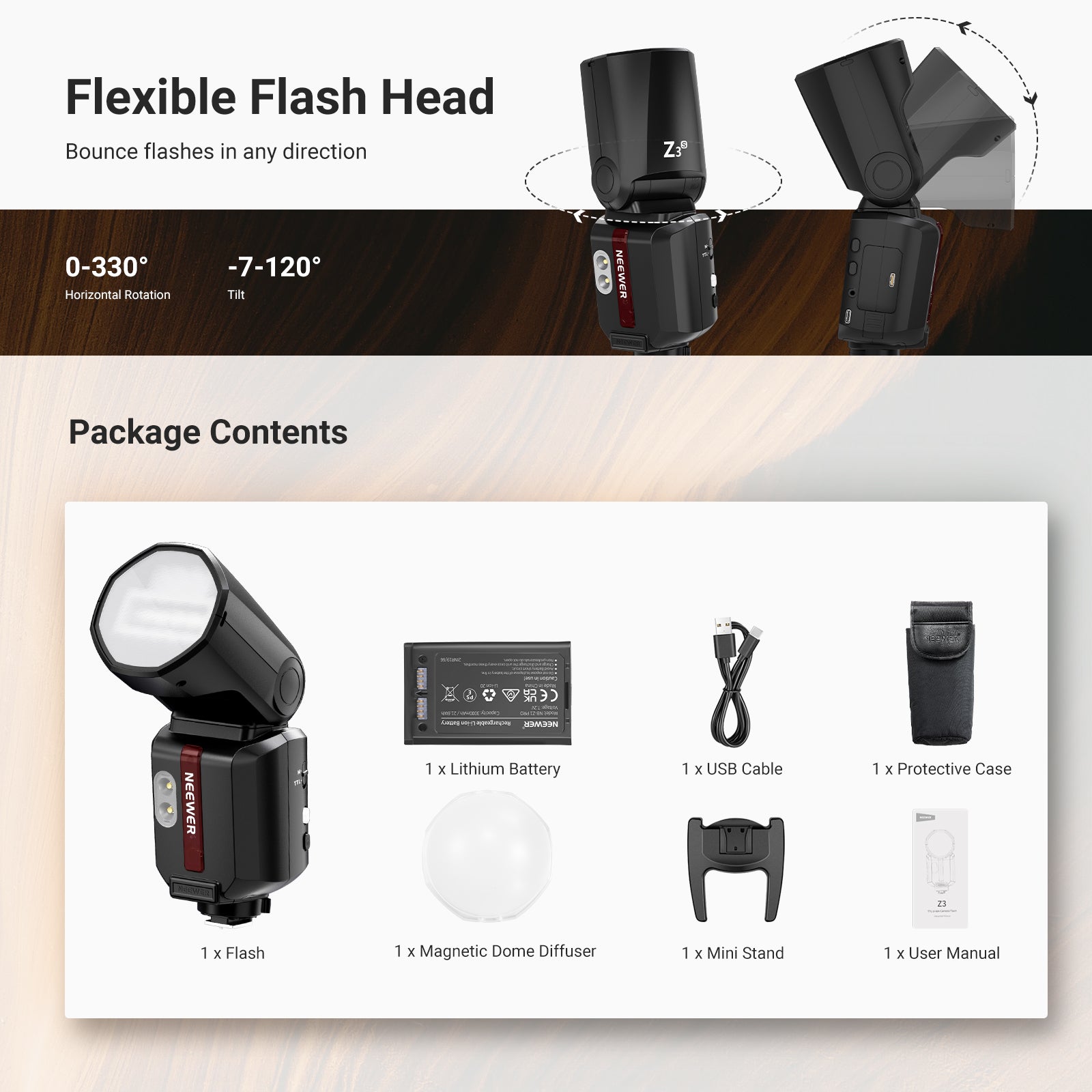 NEEWER Z3 100Ws 2.4G TTL Round Head Flash Speedlite