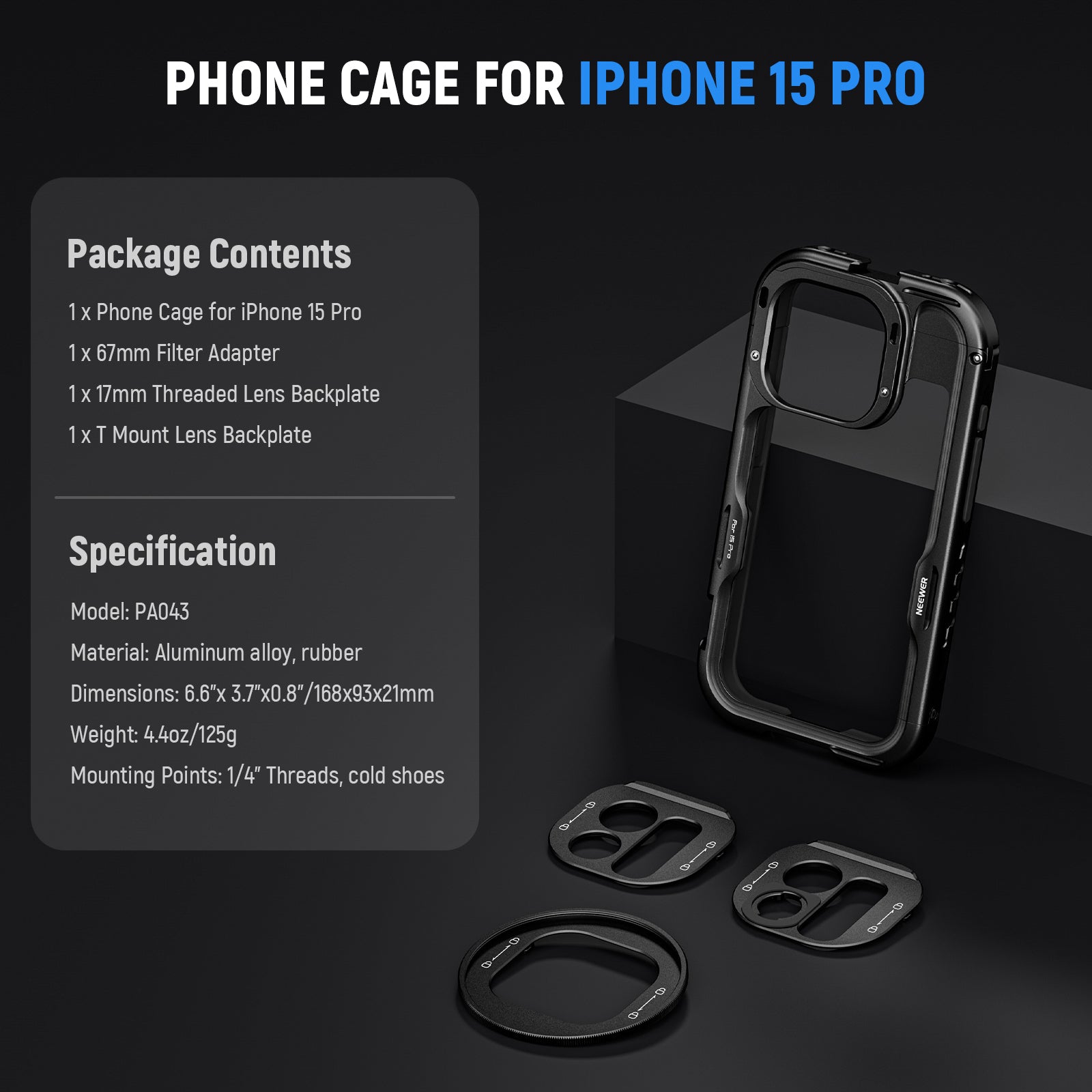 NEEWER PA023 Phone Cage with Bluetooth Shutter Side Handle for iPhone 15 Pro /Pro Max - NEEWER