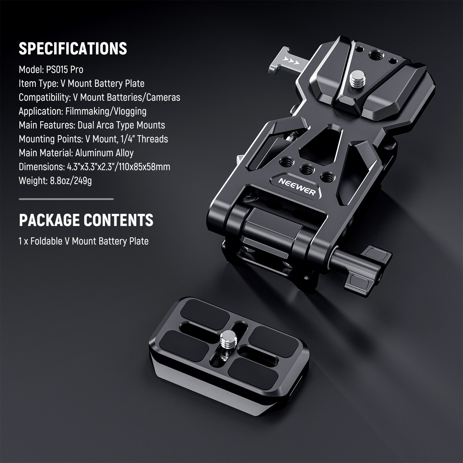 NEEWER PS015 Pro Foldable V Mount Battery Plate