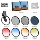 Package Contents of the NEEWER FL-P12 7 Pack Clip-On 67mm Filter Set for Android