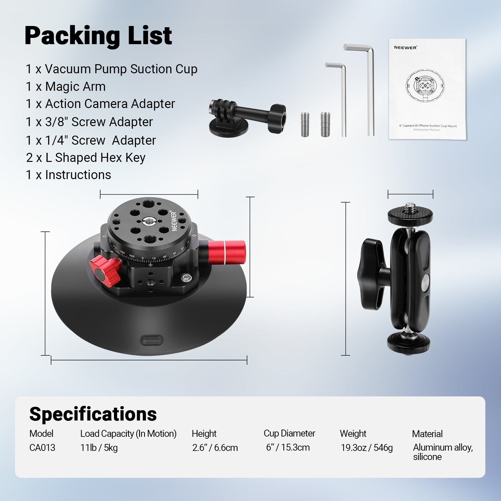 NEEWER CA013 Heavy Duty Camera Suction Mount